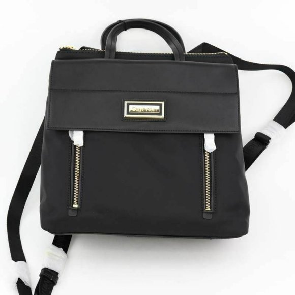 Calvin Klein Womens Belfast Flap Backpack Black